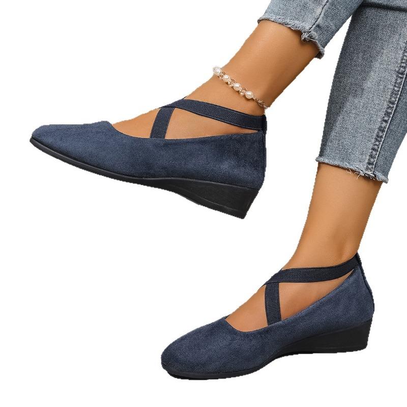 Fall 2025 Cross Elastic Wedge Shoes Plus Size Platform Soles Casual Pumps for Women