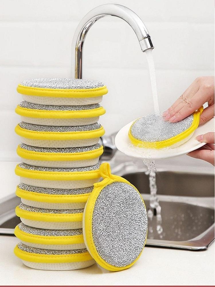 3-Pack Double-Sided Sponge Scrubber Pads - 2-in-1 Pot Scrubbers & Oil-Free Dish Cloths for Kitchen Household Cleaning