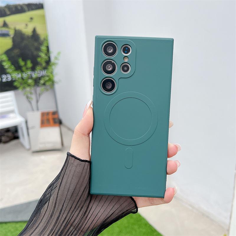 Suitable for Samsung S23ultra Magnetic Suction Mobile Phone Case S22 Liquid Silicone S24plus Lens Full Inclusive Protective Case