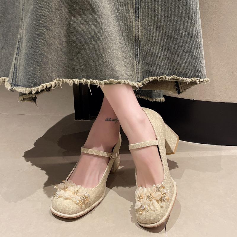 Fashion 2025 New Elegant and Fashionable High Heels Women Spring Chunky and Sweet One-line Buckle with Skirt Mary Jane Single Shoes