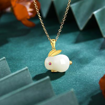 Jade Rabbit Necklace Female Guochao Retro Rabbit Pendant Birthday Zodiac Item Jewelry