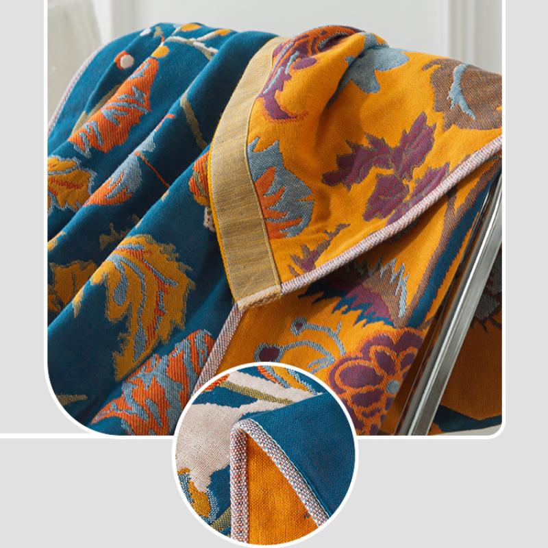 90 X180cm Absorbent Quick Drying Floral Large Bath Towels 4 Layer Gauze Towel Cotton Blanket Boho Jacquard Air Conditioning Thin Comforter Blanket 1pc