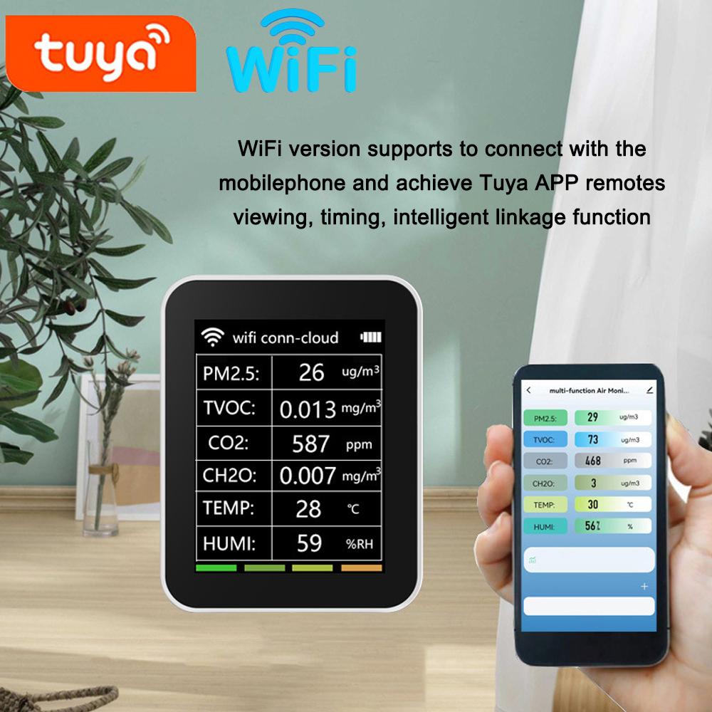 Moniteur Qualité De L'Air Intelligent Tuya 6 En 1 - Détecteur PM2.5, CO2, Formaldéhyde, COV, Température & Humidité Zigbee
