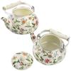 2.5 Quart Vintage Enamel Tea Kettle Green Floral Enamel on Steel Teapot with Handle for Stovetop Home Afternoon Tea Set Kettle