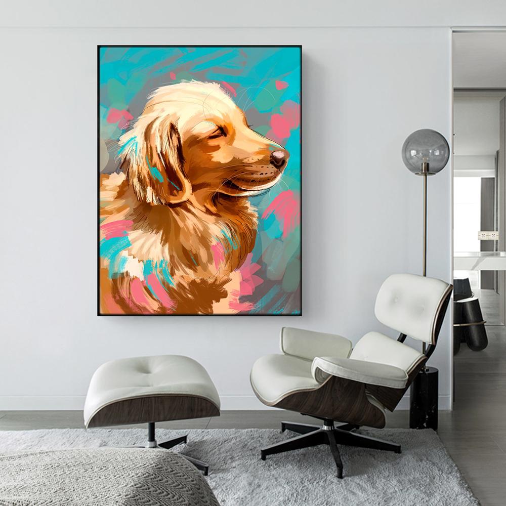 Golden Retriever, câine colorat, postere cu animale, artă de perete, imprimeuri pe pânză, tablouri moderne simple pentru sufragerie, imagini de decor interioară