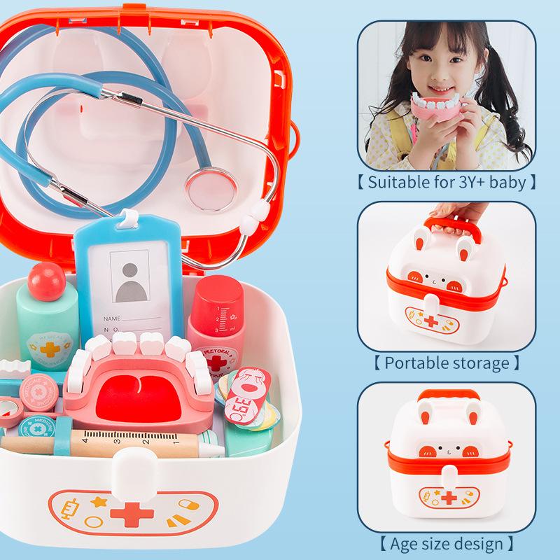 Wooden Children's Simulation Boxed Medical Kit, Playing House Nurse Injection Stethoscope Role-playing Doctor Toy