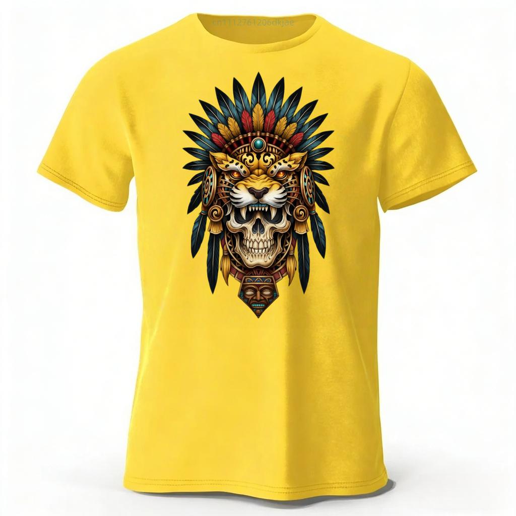 Fashionable South American Tribal Printed Pure Cotton Short Sleeved Shirt with Multiple Color Options for Men's Casual T-shirt