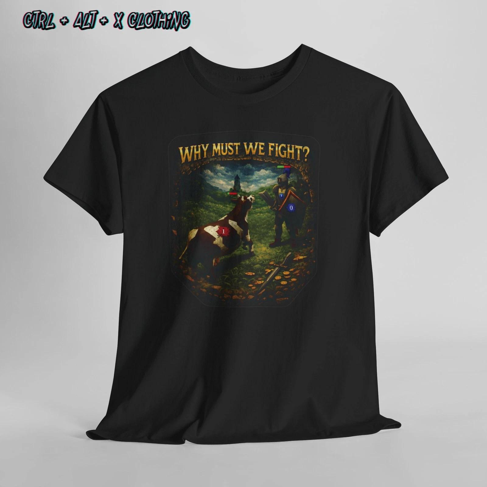 

Funny RuneScape Meme T-Shirt – Why Must We Fight Knight vs Cow Gaming Tee XL