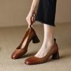 Fashion 2024 New Spring Women Shoes Sheepskin Leather Shoes Women Pumps Square Toe Chunky Heel  Women High Heels Retro