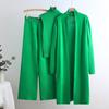 Women's Piece Cardigan Knit Lounge Set 3 Elastic Waist Wide Leg