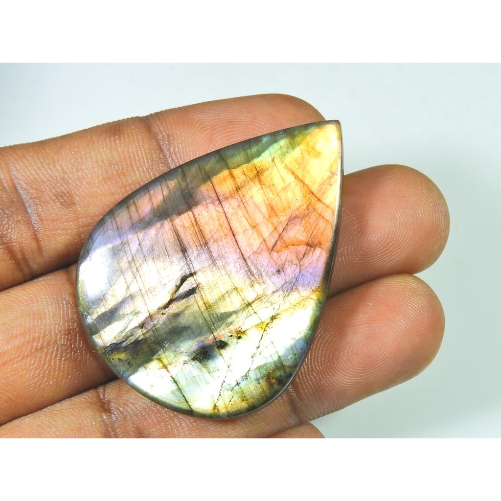35X47MM Natural Labradorite Pink Purple Flashy Pear Cabochon Loose Gemstone SK-3269