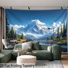 Snowy Mountain Lake Nature Tapestry, Forest Pine Tree Landscape Wall Hanging Tapestry for Home Decor