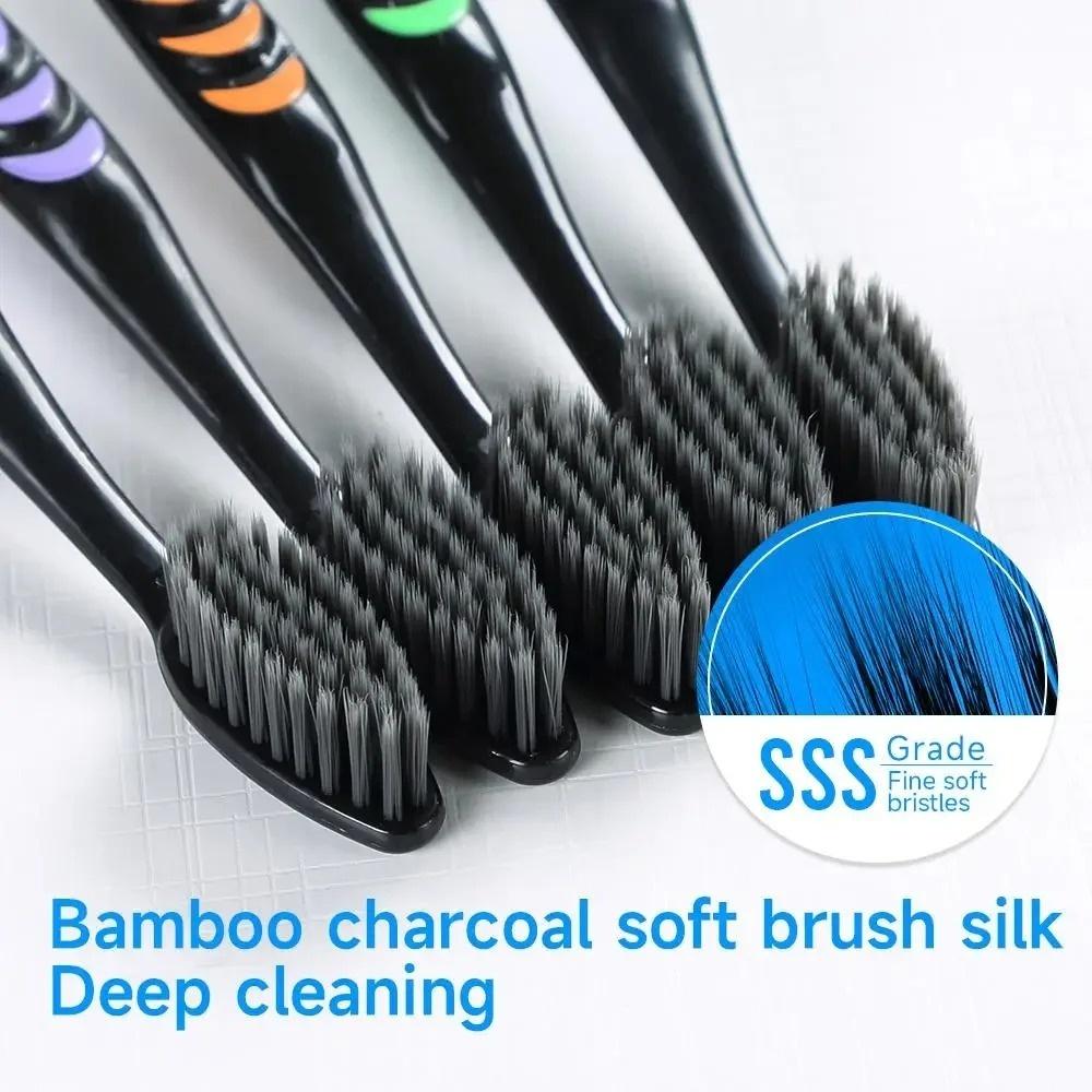 10Pcs Family Packed Deep Cleaning Soft Bristle Bamboo Charcoal Black Hair Ultra-Fine Toothbrush Oral Cleaning Beauty Health Tool