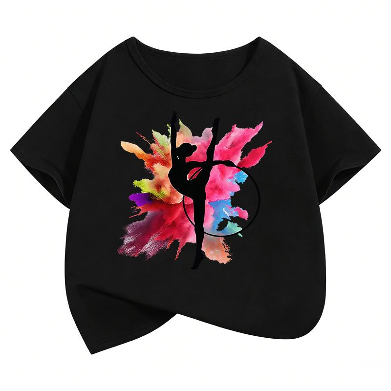 Mode Retro Tanzen Buntes Design T-Shirts Y2k Kurzarm Kinder Kinder T-Shirt Mädchen Sommer Frühling Lässiges Oberteil Tee