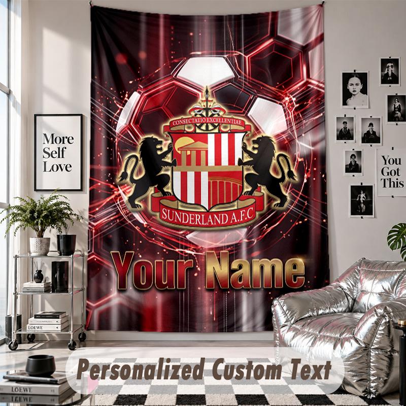 Wall Hanging Tapestry With Custom Name & Text, Sunderland FC Decorative Tapestry For Bedroom
