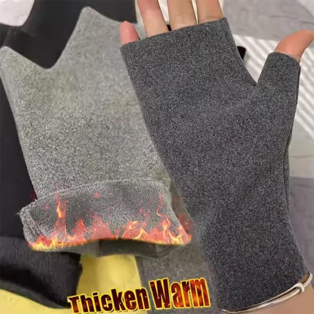 Soft Velvet Half Finger Gloves Solid Color Ski Gloves Casual Fingerless Gloves for Home&Office