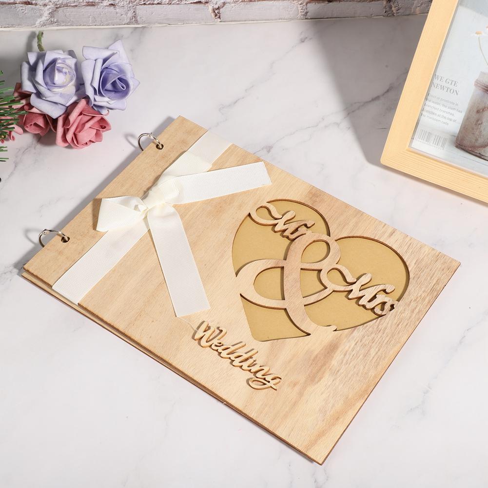 Wooden Wedding Guest Book Album Sign Notebook Wedding Anniversary Decoration SupplyType 2