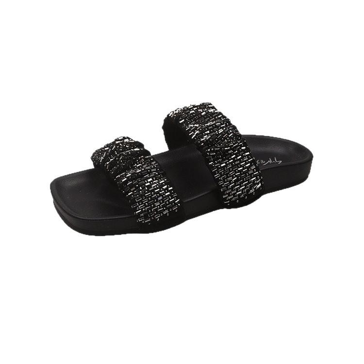 Slippers Women's Summer Outer Wear 2025 Summer New Versatile Fairy Style with Skirt Rhinestone Flat Bottom Beach Cool Slippers Women