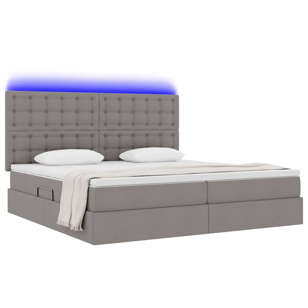 LED Storage Bed with Mattress Taupe 200 x 200 cm Fabric
