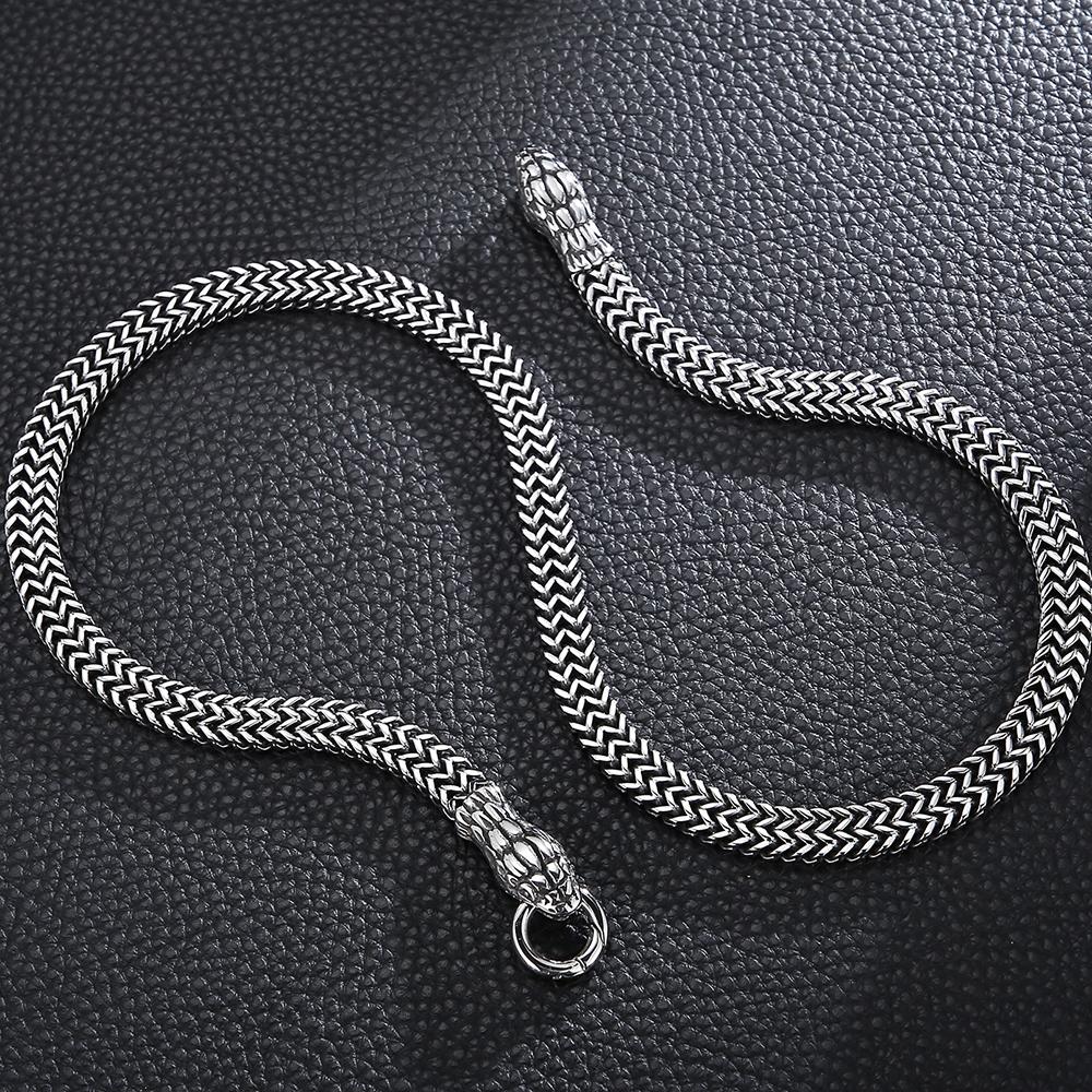 8mm Curb Link Chain Men 'S Neck Necklaces For Men Gothic Stainless Steel Snake Style Male Man Necklace 60cm Long Viking Jewelry