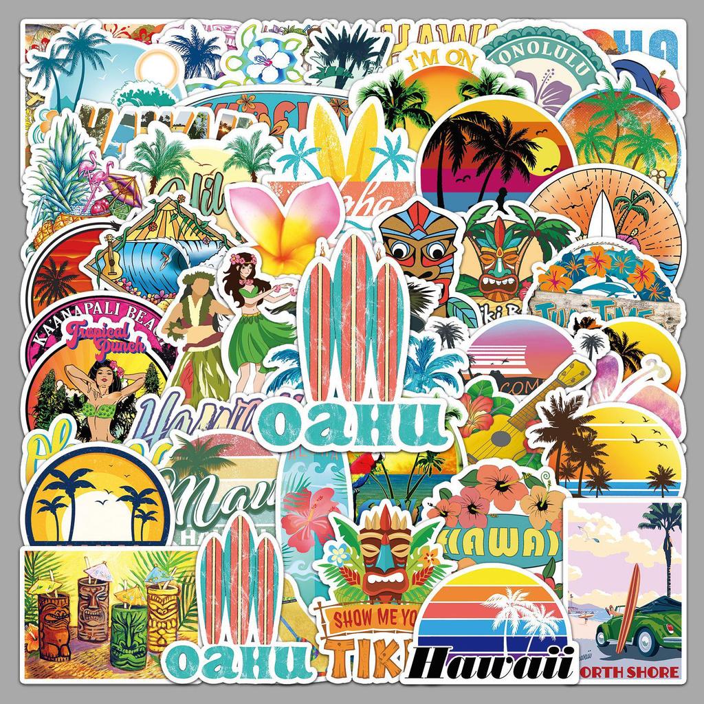 Hawaiian Graffiti Beach Style Stickers (50 Sheets) for Water Cups & Skateboards