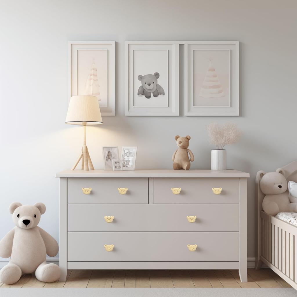 6pack Brass Knobs for Kids, Car Shape Pulls for Nusery Room, Cute Decorative Handles for Boys and Girls (Bear)
