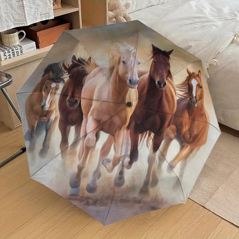 1pc Horses Running Wild Umbrella with Plastic Handle,Suitable for All Seasons Home Travel Outdoor UmbrellaDD1635
