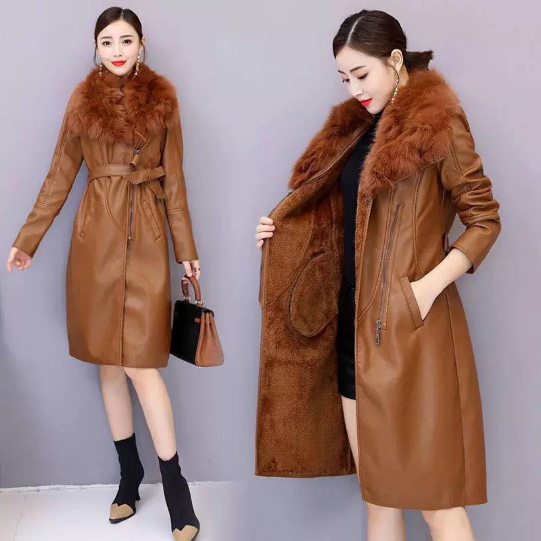 Big Fur Collar Winter Leather Jacket