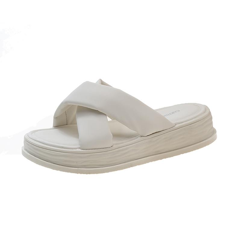 Slippers women's summer outer wear fashionable new high-end sense with skirt fashionable cross bow thick bottom sandals