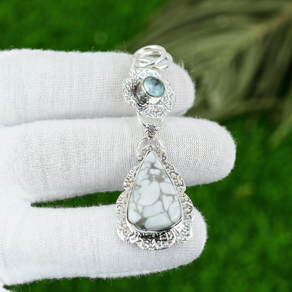 Wedding Gift For Her 925 Sterling Silver Natural Howlite Gemstone Pendant