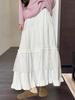 Women's High-Waist White Lace Ruffled Midi A-Line Skirt