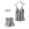 Women's Silk Five-Piece Pajama Set: Spring/Autumn Nightdress & Robe with Chest Pad