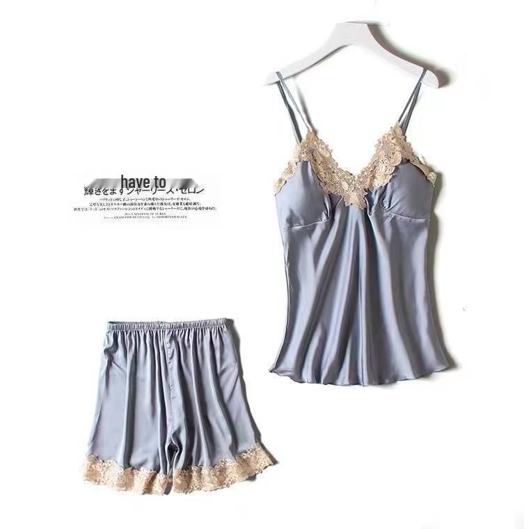 Women's Silk Five-Piece Pajama Set: Spring/Autumn Nightdress & Robe with Chest Pad