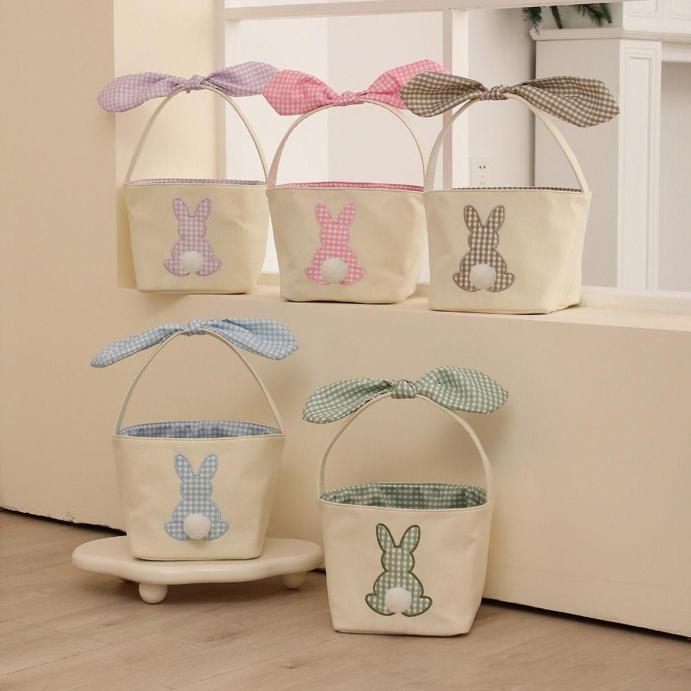 With handle Rabbit Basket Long ears Candy Bag New Easter Egg Basket  Easter decorations