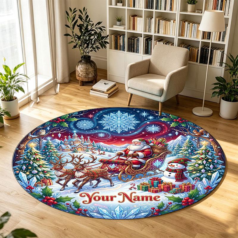 Christmas (95) Theme Circular Crystal Velvet Carpet Customized Name & Text Round Soft Floor Rug For Living Room Bedroom Decor