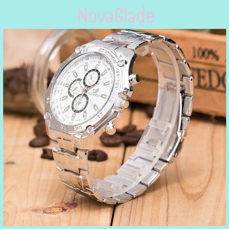Stylish Men Steel Band Watch Business Alloy Timepiece Casual Wear Accessory