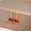Niche design diamond-encrusted red cherry pendant earrings, fashionable and versatile, festive stud earrings, whitening earrings