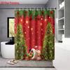 4Pcs Merry Christmas Christmas Tree Printed Bathroom Set 180X180 Waterproof Shower Curtain, Floor Mat, U-Shaped Mat, Toilet Mat