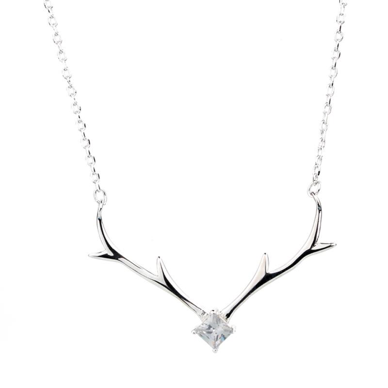 Runxin Christmas Zircon Antler Pendant Necklace - Mori Style