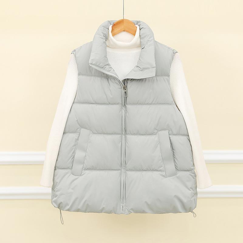 

Autumn and Winter New Loose Thickened Vest Down Cotton Vest Women s Short Student Warm Cotton Vest XXL светло-серый