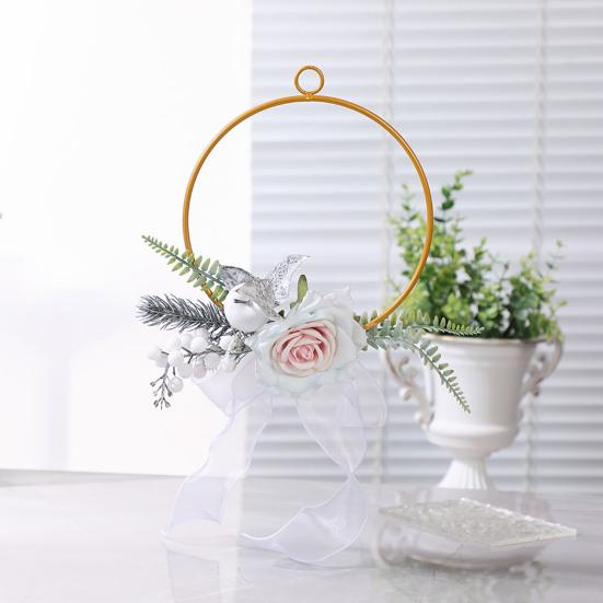 Metal Floral Hoop Wreath Artificial Rose Flower Wreath Iron Round Frame Garland for Bridesmaids
