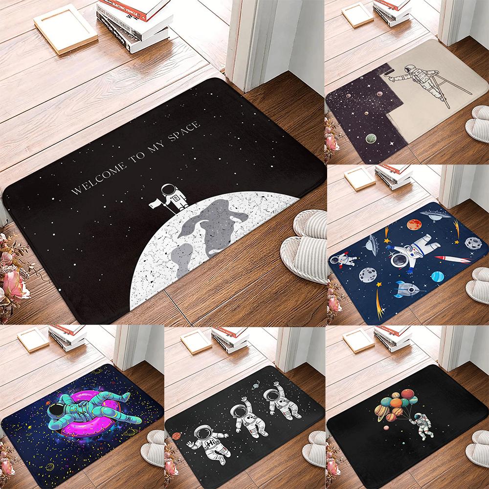 Welcome To My Space Doormat Astronaut Moon Pattern Black White Entrance Mat Fashionable Home Decor Rug Non-Slip Welcome Mat Gift