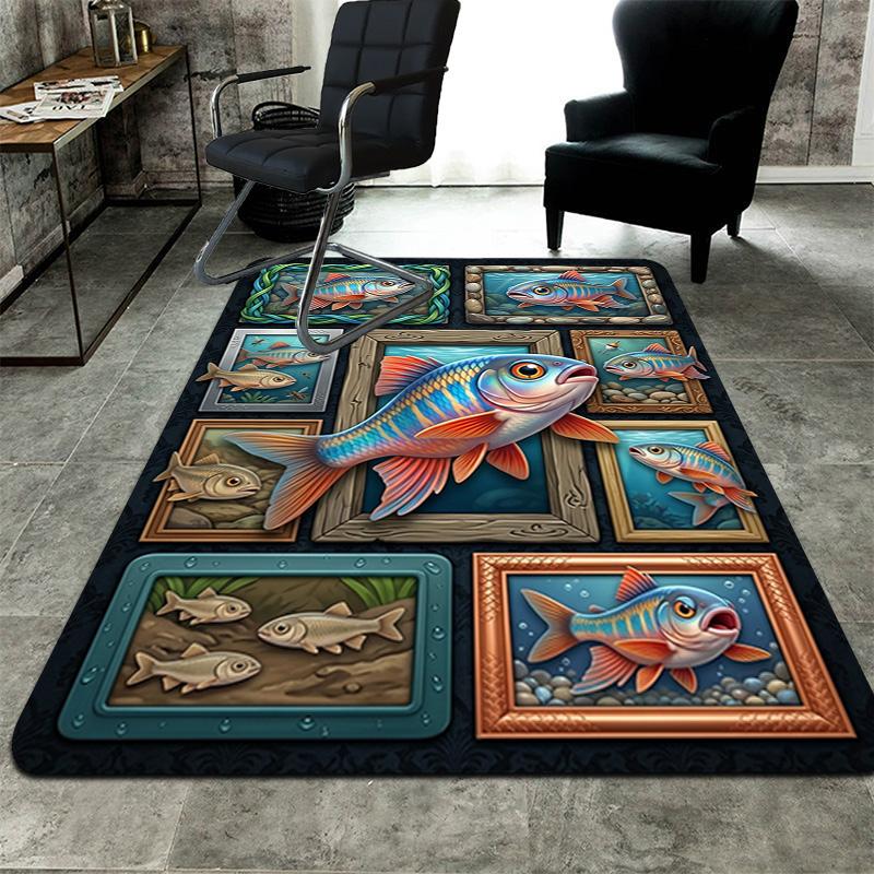Fish Gallery Pattern Rug Floor Mat for Living Room or Bedroom Soft and Comfortable Carpet a Gift for Birthday and Holiday.
