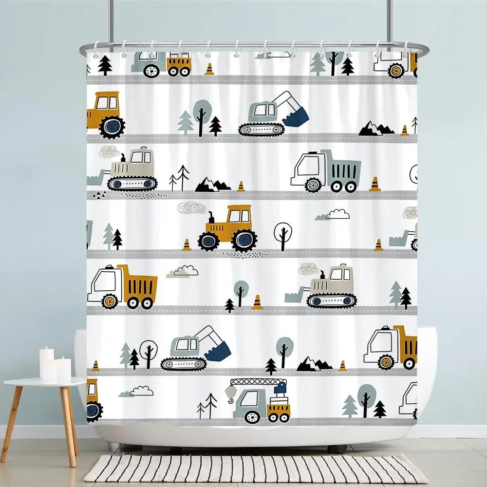 Kids Cartoon Animal Shower Curtain Funny Letters Blue Watercolour Fish Polyester Fabric Washable Shower Curtains Bathroom Deco