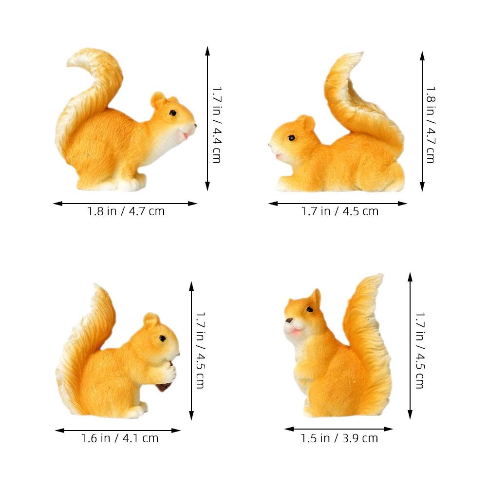 4 Stück Eichhörnchen Harz Handwerk Ornamente Miniatur Kleine Eichhörnchen Dekorationen für Garten Bonsai Sukkulenten Pflanzer Kreatives Harz