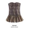 2025 Spring Women's European & American Style Leopard Print Strapless Puff Skirt
