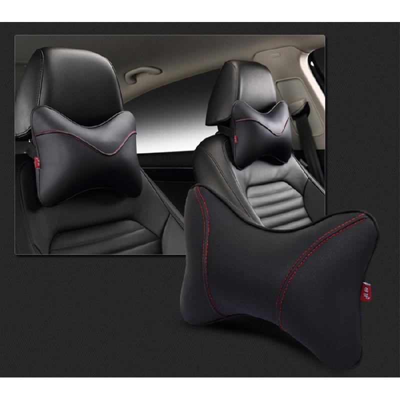 2 X Breathable Wear-Resistant Black PU Leather Car SUV Headrest Neck Rest Pillow