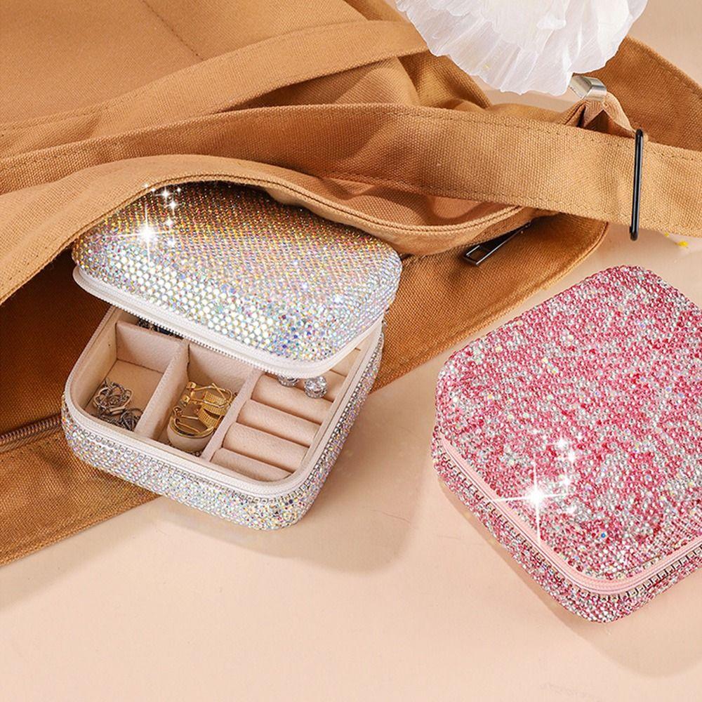 Luxury Travel Earrings Storage Case Square Portable Ring Holder Studded Jewelry Organizer Makeup