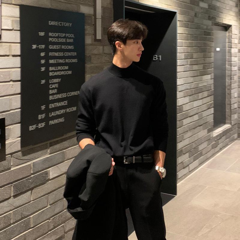 Men's Korean Style Loose Fit Knit High-Neck Long Sleeve Sweater for Autumn and Winter