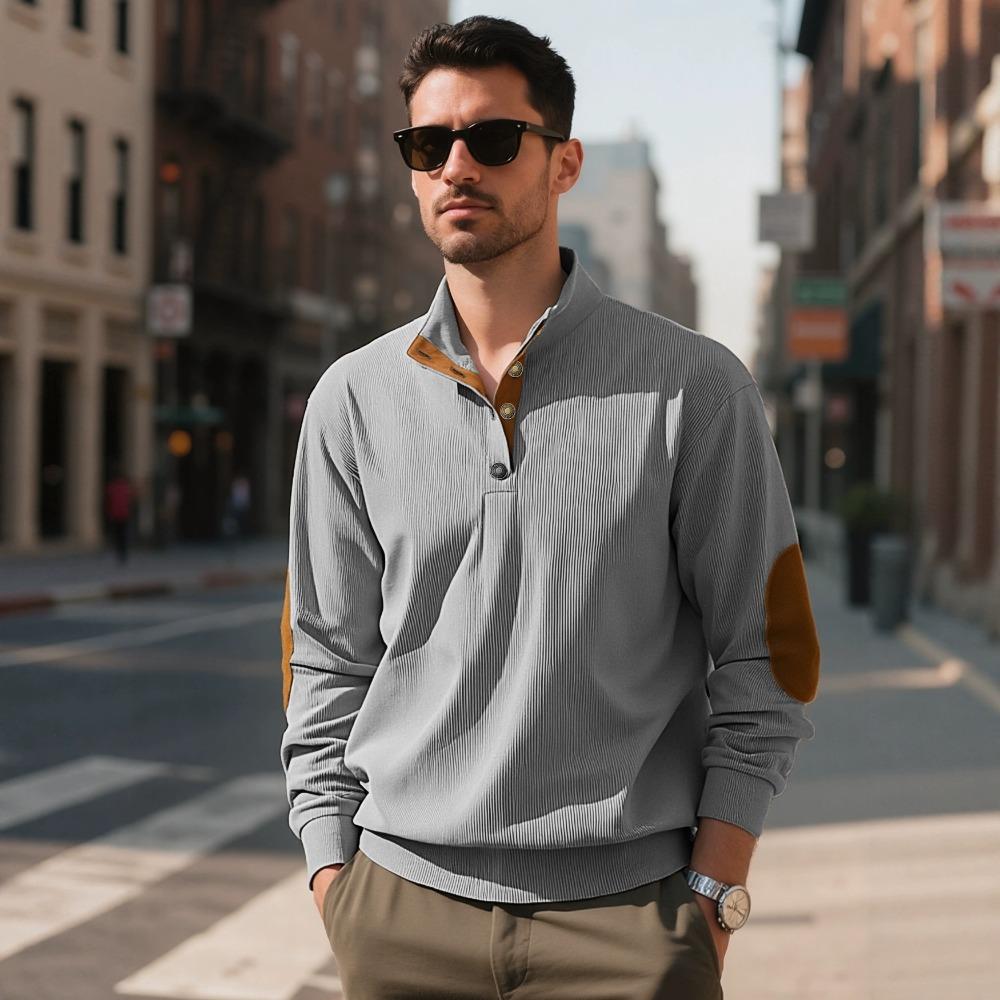 Herren Outdoor Casual Stehkragen Langarm Cord Strickpullover Sweatshirt für Frühling und Herbst
